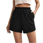 Dezsed Women's Casual Drawstring Waist Sweat Shorts Running Track Shorts Summer Sports Loose Solid Short Pants Black S Clearance Sale